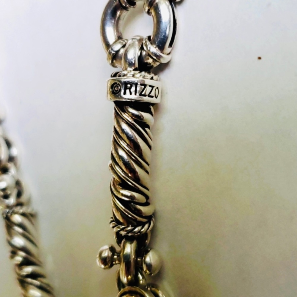 ❤️ Rizzo Sterling Silver 925 Twisted Cable Bracelet with Gold Domes - Picture 5 of 7